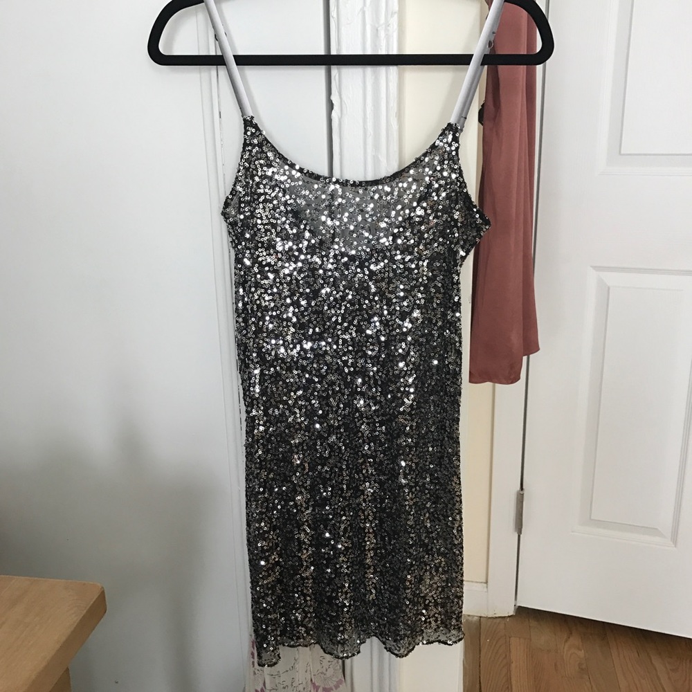 Free People Black and Silver Sequin New Years Slip